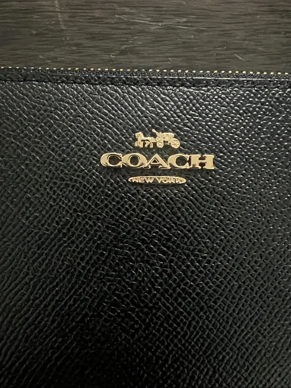Coach Black Leather Zip Wristlet with Gold Logo